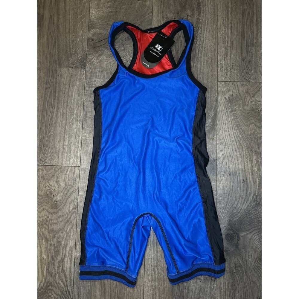 Cliff Keen Wrestling Singlet Black M Made in USA Red  Blue